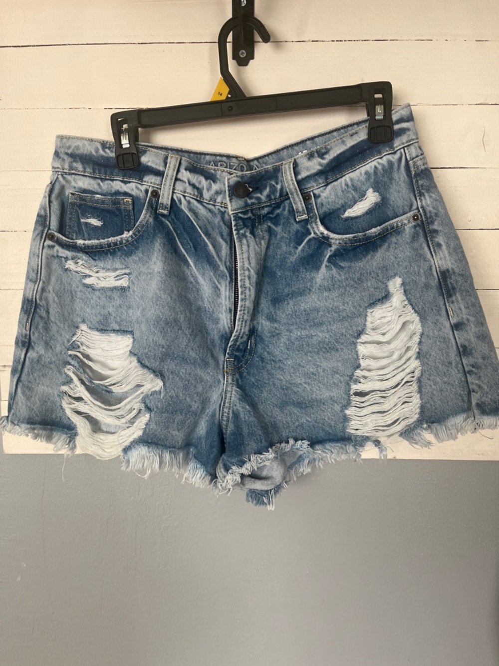 Arizona Jean Company Distressed Light Blue High-Rise Denim Shorts